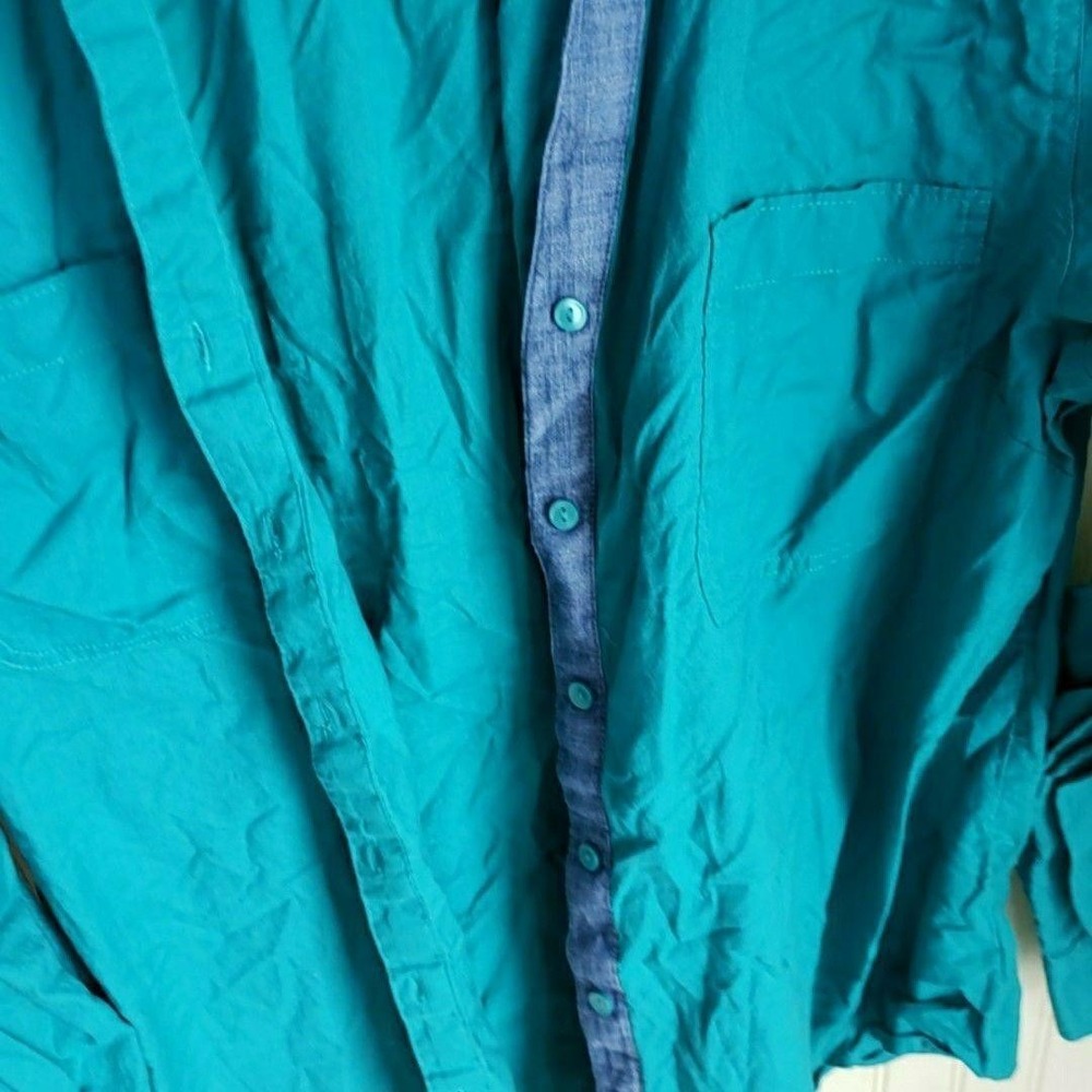 Style & Co Button Up Shirt Womens XL Green Collared Roll Tab Sleeve Top - Picture 6 of 9